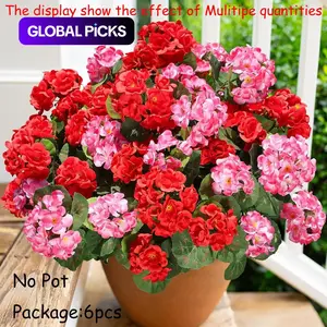 Artificial Geraniums Fake Flowers for Outdoors Decoration, 6 Bundles Silk Geraniums Flower UV Resistant Look Real Faux Plants for Front Door Garden Porch Planter Patio Balcony Yard Indoor Home, Lifelike Artificial Flower, Mix #GLOBAL PICKS