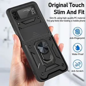 Slim Armor Slide Camera Cover Case with Magnetic Ring Kickstand for Samsung Galaxy 7 6 5 4 3  Flip Fold Motorola Razr  40 50 60 UltraHeavy Duty Shockproof Protective Bumper with Comfort Grip