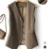 【Black Friday】Women's V-Neck Button Front Gilet, Short Elegant Slim Fit Vest, Casual Solid Outerwear for Spring & Fall, Fashionable Top