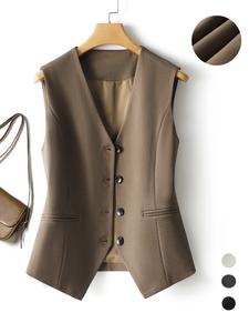 women's solid button front formal vest blazer, fitted elegant v neck pocket suit vest for work office business, ladies spring & fall clothes, work clothes for office, vest jacket, work clothes women, womenswear