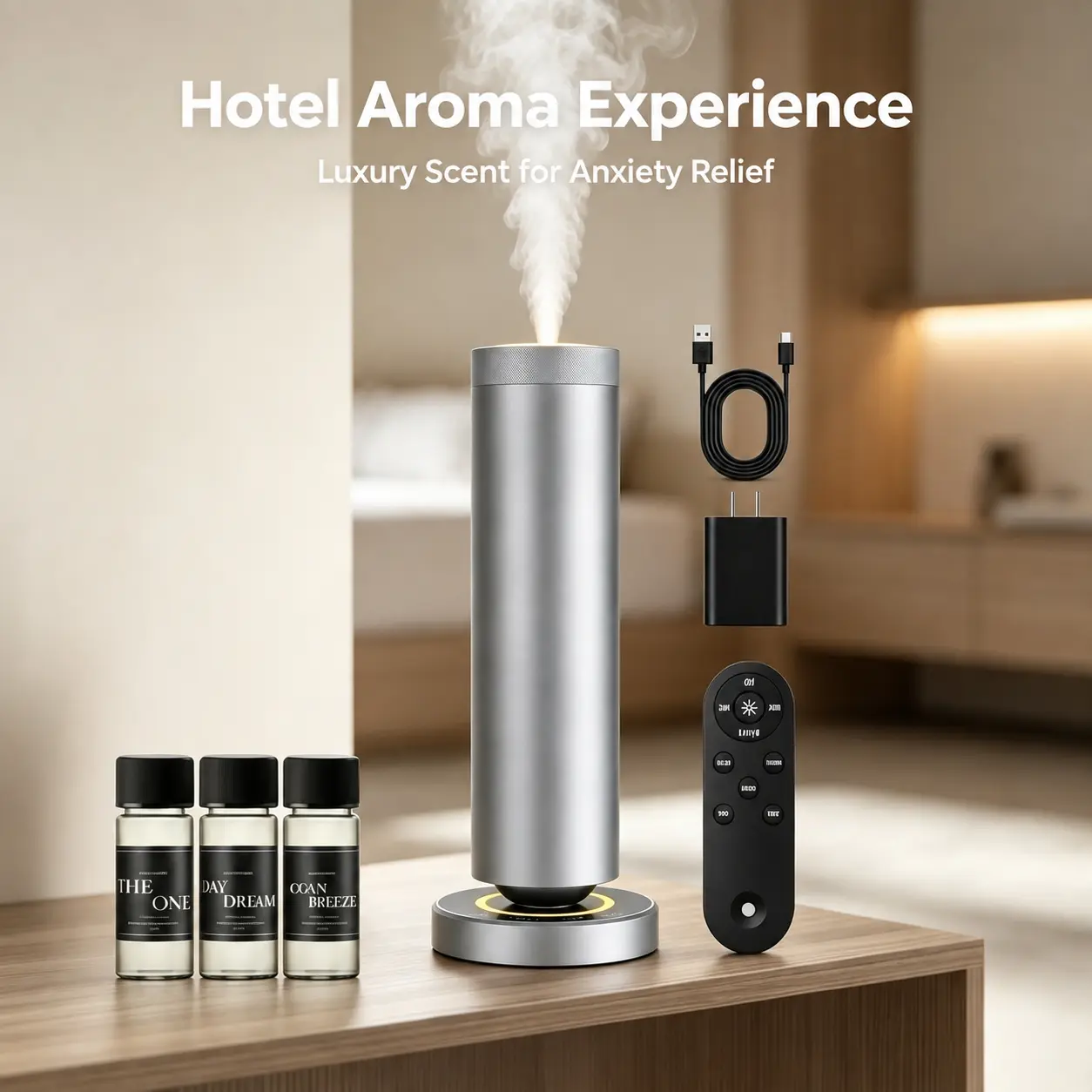 Aromatherapy Diffuser - Fragrance Machine & Humidifier Room Appliance with Remote, LED Light, Waterless Design, 1000sq/ft Cover, 3 Luxury Hotel Oils for Home Self-Care Gift (Indoor Recreation Use)