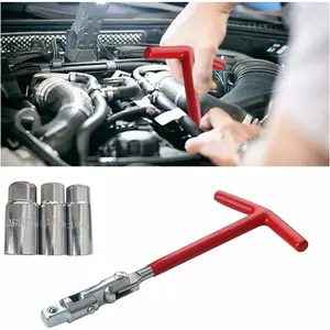 Foldable Spark Plug Socket Wrench with T-Handle, Universal Sizes 14mm 16mm 21mm, Ideal Tool for Motorcycles and Lawn Mowers, Car Repair Tool