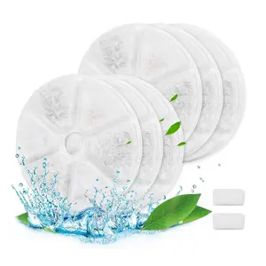 Cat Water Fountain Replacement Filter, Clean Water, 6 Counts Filter Elements & 2 Counts Sponges, Suitable for Cat and Dog Water Fountain Accessories