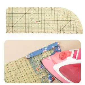 Curved Hot Ruler for Sewing 12X4 Inch Hot Hem Ruler with Sewing Ruler and Guides for Fabric Hemming Tools