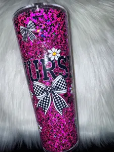Snow Globe Glitter Tumbler - 24 Oz Acrylic - "Nurse" - Suspended Flow