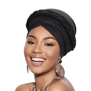 1PCS Handmade Braid Turban Hats Solid Color Pleated Head Scarf Ramadan Beanies Chemo Cap Hair Loss for Women daily use