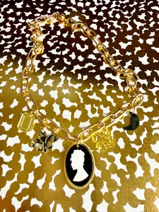 Black Cameo Charm Necklace