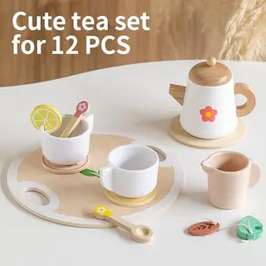 12-Piece Danish Royal Tea Set, Realistic Afternoon Tea Kit, Elegant Teapot Gift Box, Wooden Toy Kitchen Playset, Miniature Cooking Set, Pretend Cooking Set for Kids Birthday Gifts