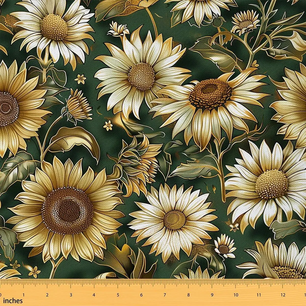 Sunflowers Fabric,Botanical Natural Theme Decor Fabric Sewing Supplies,Watercolor Oil Painting Print Fabrics Soft Flannel Polyester No Stretch,White Yellow