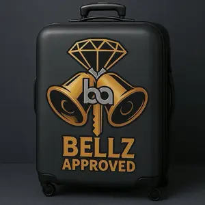 Bellz Approved Traveling Suitcase with Iconic Bellz Design and Diamond Logo Black Rolling Luggage