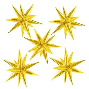 60PCS Gold Star Spike Balloons 12-Point Mylar Cone Decorations for Parties, Weddings & Events
