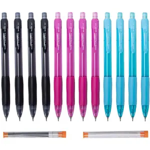Mechanical Pencil 0.9, Thick Point, HB lead pencils with refills and cap erasers, Comfort Grip, Assorted Barrel Colors, 12 Pack
