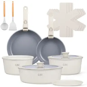 Koch Systeme CS 17-Piece Pots and Pans Set Non Stick, Nonstick Ceramic Cookware Set Detachable Handle, Induction Kitchen Pot and Pan Set, Non Stick with Removable Handle, RV Cookware Set, Cream White KOCH SYSTEME CS