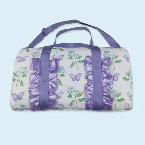 Lavender ruffle duffle bags women weekend travel bags