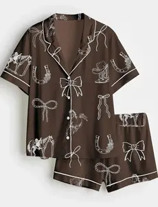 Horse Girl Era Satin Pajama Set, Western Cowgirl Short Sleeve Sleepwear, Horse Lover Gift, Coastal Cowgirl PJs, Silky Equestrian Lounge Set