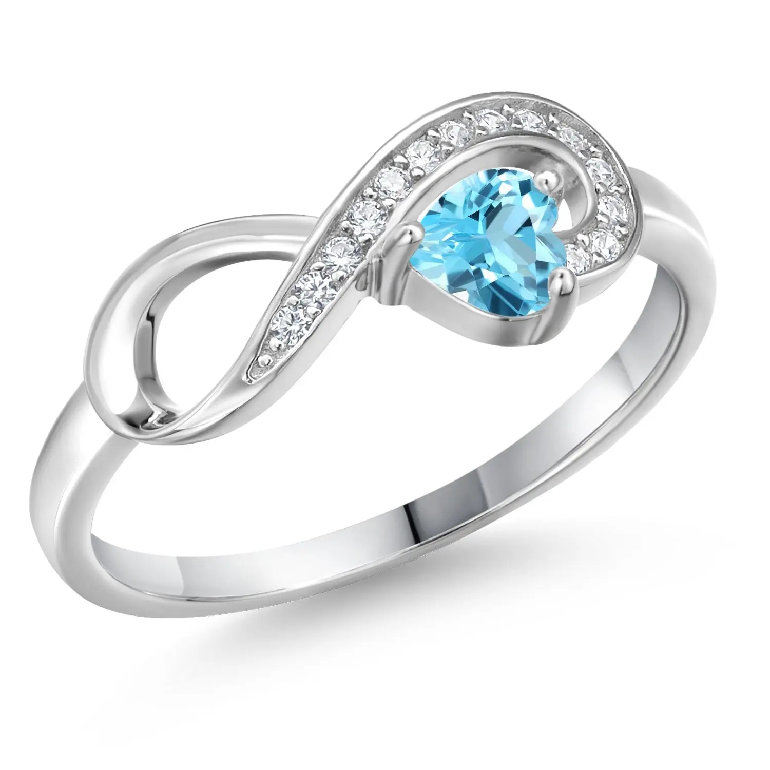Gem Stone King Heart Shape Gemstone Birthstone Infinity Ring For Women | 925 Sterling Silver | Wedding Engagement Anniversary Promise Ring | 4MM Heart | Available in Size 5,6,7,8,9