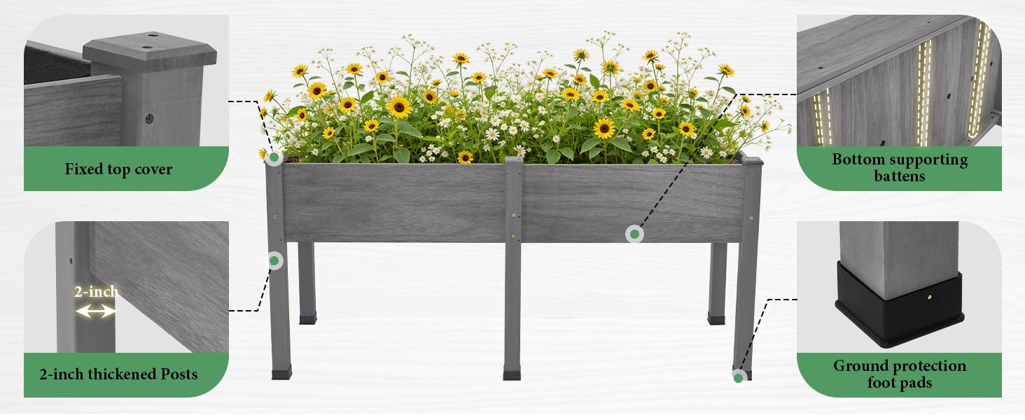 Amerlife Elevated Wood Planter Box with Legs, Raised Garden Bed with Bed Liner, Divider & Drainage System, Outdoor Planters for Backyard, Patio – Mother’s Day Gift, Elevated Planting Boxes,summervibes