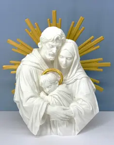 Holy Family Statue, 3D Printed Nativity Scene Indoor, Center Piece of Christmas Collection, Religious Gift Catholic Altar Decor, Gold Sunburst Halo