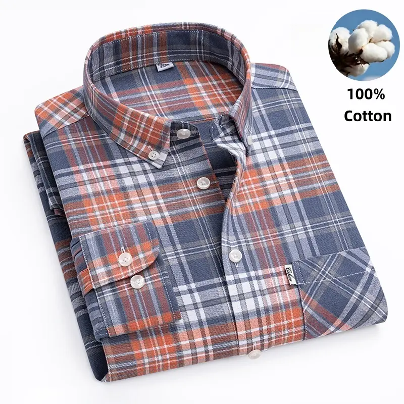 Men's 100% Cotton Plaid Flannel Long Sleeve Shirt Button Down Collar Chest Pocket Vintage Tartan Casual Top Great Value Soft Breathable Wrinkle Resistant Regular Fit for Fall Winter Daily Outdoor Layering Shirts