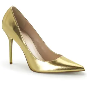 Women's Classy, Stylish Pointed Heel Pumps - Classique-20 Gold Metallic Heeled Fashion Footwear