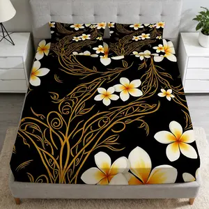 2/3 Pcs Golden Floral Design Pattern Fitted Sheet Set(1*Fitted Sheet+1/2*Pillowcase,No Filling),High-Definition Digital Printing,Soft And Comfortable Fabric,Suitable For All Year Round,Perfect Gift For Family And Friends On Festivals!