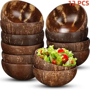 Coconut Bowl, Acai Bowls, Wooden Bowls, Coconut Shell, Wooden Bowls For Food, Wooden Salad Bowl,12 Pcs Set Coconut Shell Bowls Polished Wooden Bowls Natural for Smoothie Acai Salad Vegan Gifts Kitchen Decor