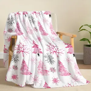 Cozy Pink Christmas Tree & Snowflake Blanket - Soft, Warm Flannel Throw For Naps, Camping, Travel |   Perfect Holiday Gift For Friends, Family, And Loved Ones
