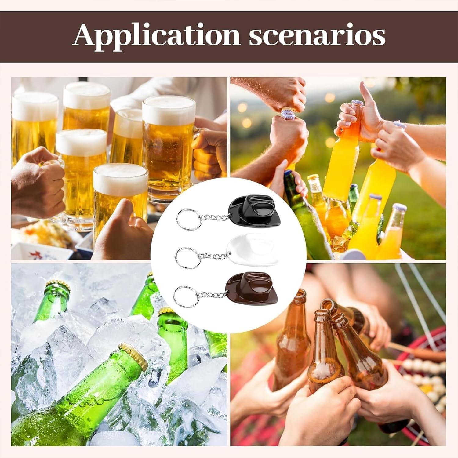 3-Pack Texas Western Cowboy Hat Bottle Opener Keychain, Multicolor Set, Portable Keychain for Outdoor Use, Parties & Gift Giving