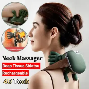 Portable Neck Massager, Heated Back Massage Pillow, Electric Pressure Point Massager, 3 Modes, 2 Heating Levels, 4D Deep Tissue Relief, Deep Tissue Shiatsu