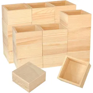 24 Pack Square  Box Unfinished Small Wooden Boxes for Crafts (Outer 3.7X 3.7X 2 in,Interior 3.2 x 3.2 x1.9 in)