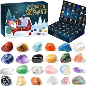 Children Crystal Advent Calendar Year, 24 Natural Gemstones Healing Stones, Geode Rocks Minerals, Christmas Countdown Gift for Boys Girls Teens Adults, Natural Crystal Set