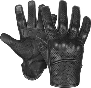 MC Gear Supply Men's Black Leather Motorcycle Gloves - Perforated Breathable Design with Knuckle Protection & Palm Padding for Riders MC60201