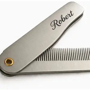 Personalized 304 Stainless Steel Folding Comb Custom Name Laser Engraved Pocket Comb for Men Durable Rust Resistant Beard Hair Grooming Tool Compact EDC Gift for Him