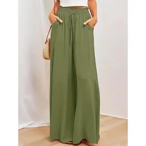 Women's Plain Pocket Drawstring Paper Bag Waist Wide Leg Pants, Casual High Waist Trousers for Fall, Back To School Pants for Women, Teacher Fall Outfits 2024, Women's Bottoms for Daily Wear, Fall Outfits, FallfreshnessGiftGift