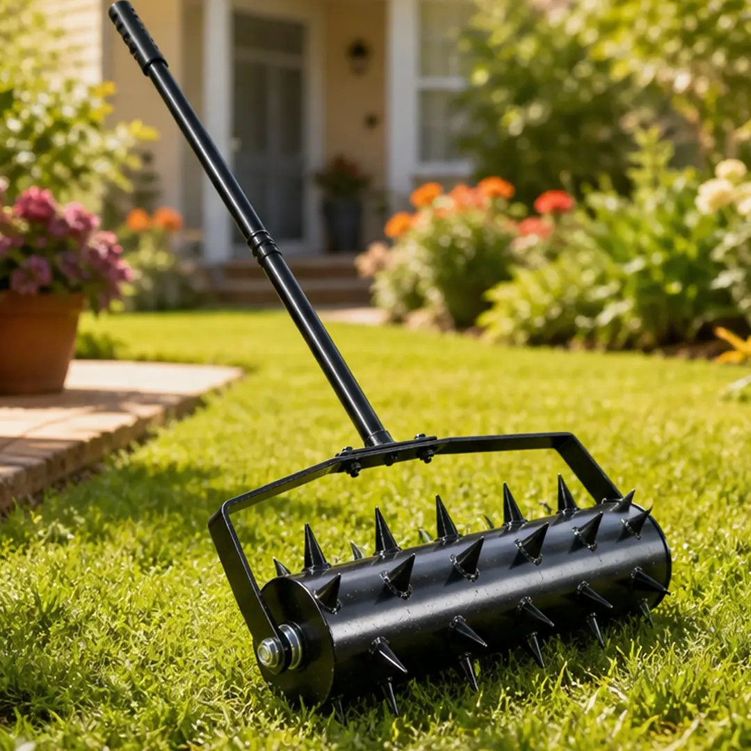 ARCH Heavy Duty Manual Lawn Aerator Tool - Upgraded Soil Penetrator Spikes for Garden Grass Patio Yard - Black Iron Construction, Easy Storage, Ergonomic Hand Aerator for Healthy Lawn Aeration, Black Color Options, Iron Material, Color: Black