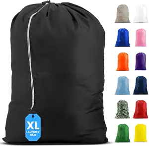 Nylon XL Laundry Bag, Large Capacity with Locking Drawstring, Machine Washable, Fits Laundry Baskets or Hampers, Holds 2 Loads of Clothes (Black, 30" x 40")