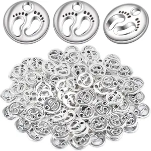 100 Pieces Antique Silver Small Foot Footprint Beads Charms Tibetan Alloy Feet Shape Print Dangle Pendants for DIY Bracelet Necklace Jewelry Making Findings