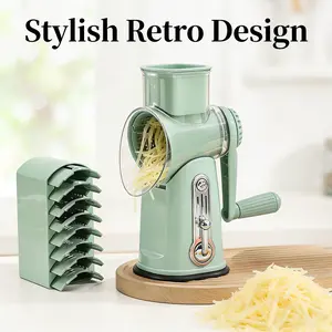 Manual Hand Crank Rotary Grater Vegetable Chopper 5 Blades Save Time Kitchen Gadgets Strong Suction Base for Cheese Veggies Fruit Slicer Cutter – Multi-Function Cutter/Slicer, Ergonomic Handle, Blade Storage Box – Essential Daily Kitchen Utensils