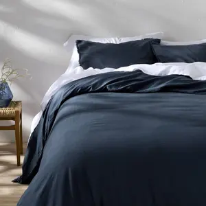 King Heavyweight Linen Blend Duvet Cover and Sham Set Dark Mineral Blue - Casaluna