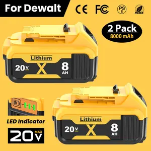 2Pack 8.0Ah Lithium Replacement for Dewalt 20V Battery Max XR Cordless Tools DCB180 DCB205 DCB206 DCB206-2 DCB200 DCB204 DCB204BT-2 DCB203 DCB201 DCB207