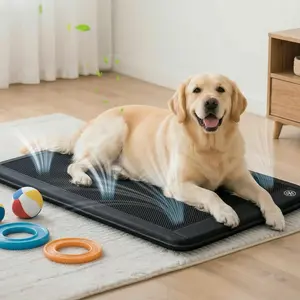 Electric Dog Cooling Mat, 30"x24" Pet Cooling Mat Indoor with Fan for Dogs and Cats, 3 Cooling Levels, Non-Slip Chill Pad for Dogs & Cats from 22–55 lbs, No Water or Refrigeration Needed