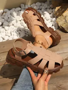 2026 Summer New Braided Roman Sandals for Women, Thick Sole Platform Shoes, Vintage Closed-Toe Cage Shoes, Versatile Casual Footwear
