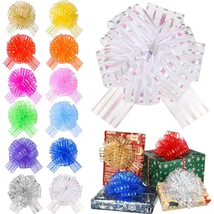24 Pcs Pull Bows for Gift Wrapping Large 6 Inch Gift Bows Organza Present Wrapping Ribbon for Crafts Wedding, Valentine‘s Day Baskets (Multicolor)