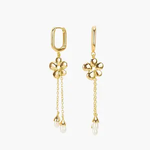 en route 18K Gold Plated Camille Flower Drop Earrings, Romantic Floral Motif with Elegant Dangling Details, Versatile Piece for Feminine Styling & Modern Daily Wear