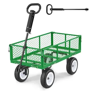 【DealsForYouDays】VEVOR Garden Cart, 900 LBS, Heavy Duty Steel Yard and Garden Utility Wagon with 10-Inch Tires, Outdoor Gardening Stool with Adjustable Handle, Detachable Side Panels, Attach to ATV or Tractor, Green