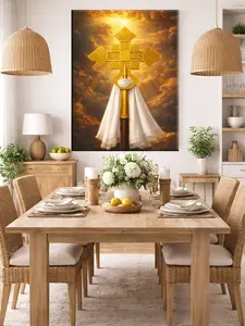 Holy Cross (መስቀል) Ethiopian & Eritrean Orthodox Canvas Print – Golden Heavenly Sky Christian Wall Art