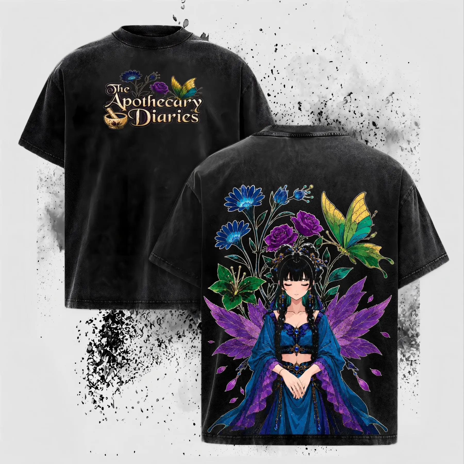 ST 100% Cotton Maomao - The Apothecary Diaries Poison Tester Double Printed Graphic Tee, Vintage Washed Streetwear For Men, Heavy Cotton Oversized Shirt, Gift For Anime Fans，heavyweight washed casual t-shirt