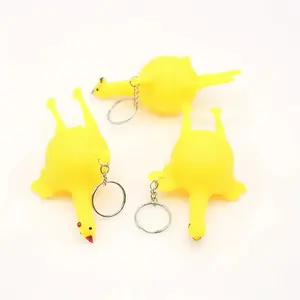 2pcs Funny Keychains Novelty Squeeze Laying Egg Chicken Toys Keyring Surprise Squishy Kids Children Toys