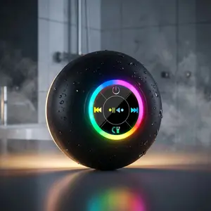 Waterproof Bluetooth Speaker with Suction Cup & LED Lights, Bass Sound | Wireless Shower Speaker, Bathroom Speaker for Bath/Beach/Camping | Mic & Bluetooth 5.4 | Perfect Gift for Men/Women/Kids (Black)