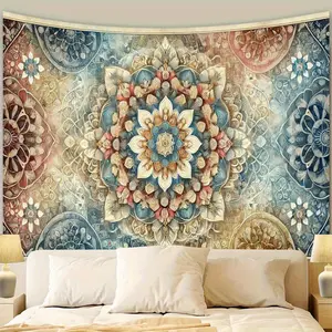 1 piece Mandala Tapestry - Soft peach light beige polyester fabric, washable and ironable without fading, suitable for living room, bedroom, office party and holiday theme decoration, Floral Designs, Tapestry Wall Hanging